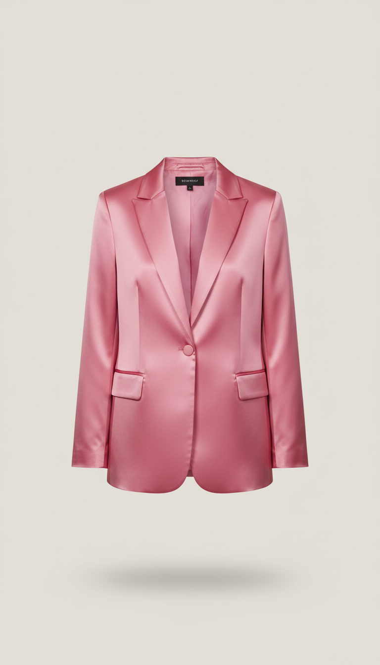 Pink satin blazer with bold shoulder