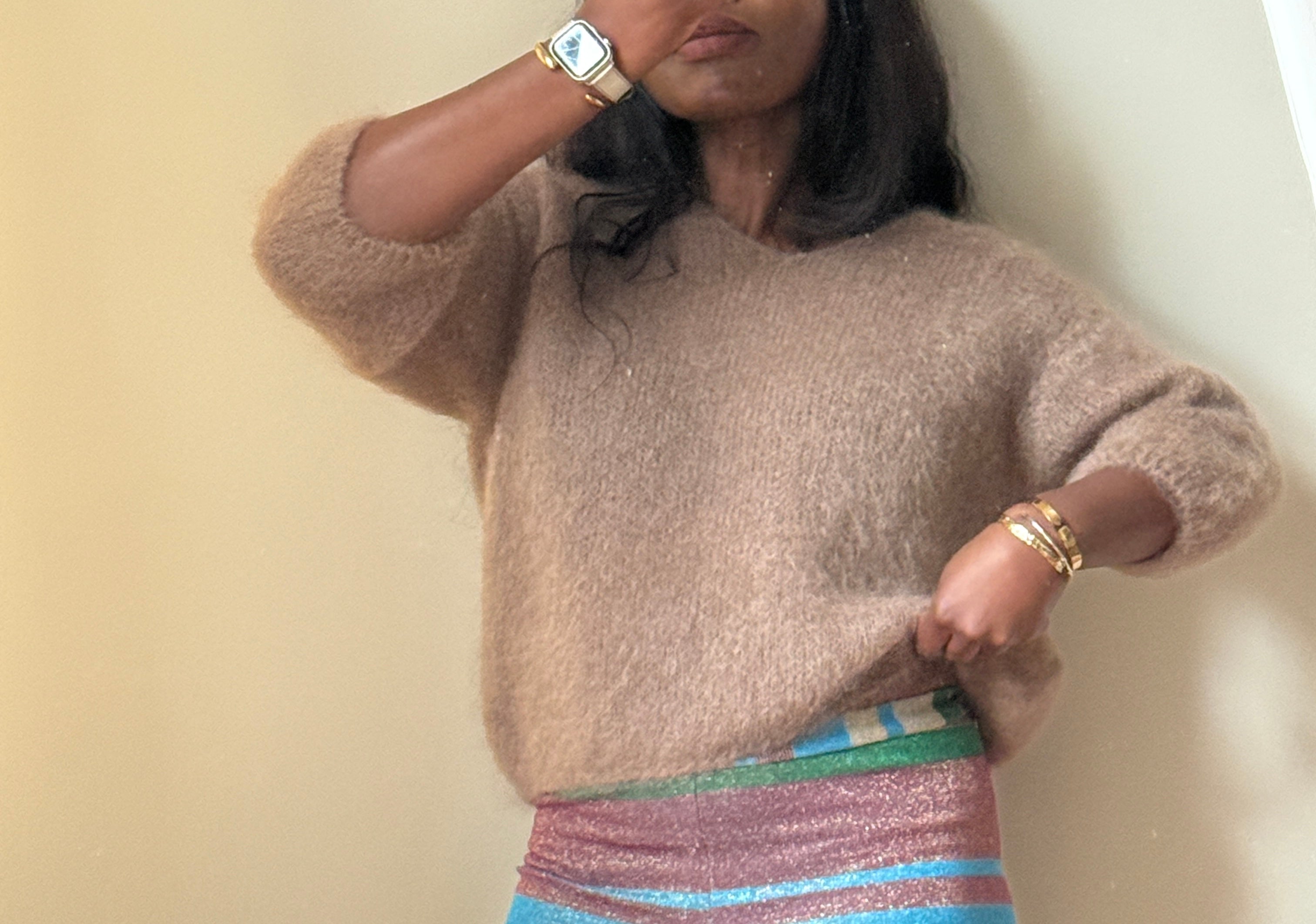 Small V neck Mohair Knit, with 3/4 Sleeveles, One size (34-42), Normal Fit, New without Tags