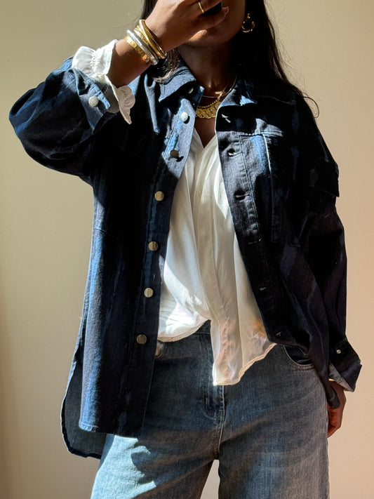 Denim Button Down Shirt, one size, oversized fit (34-42), New with Tags