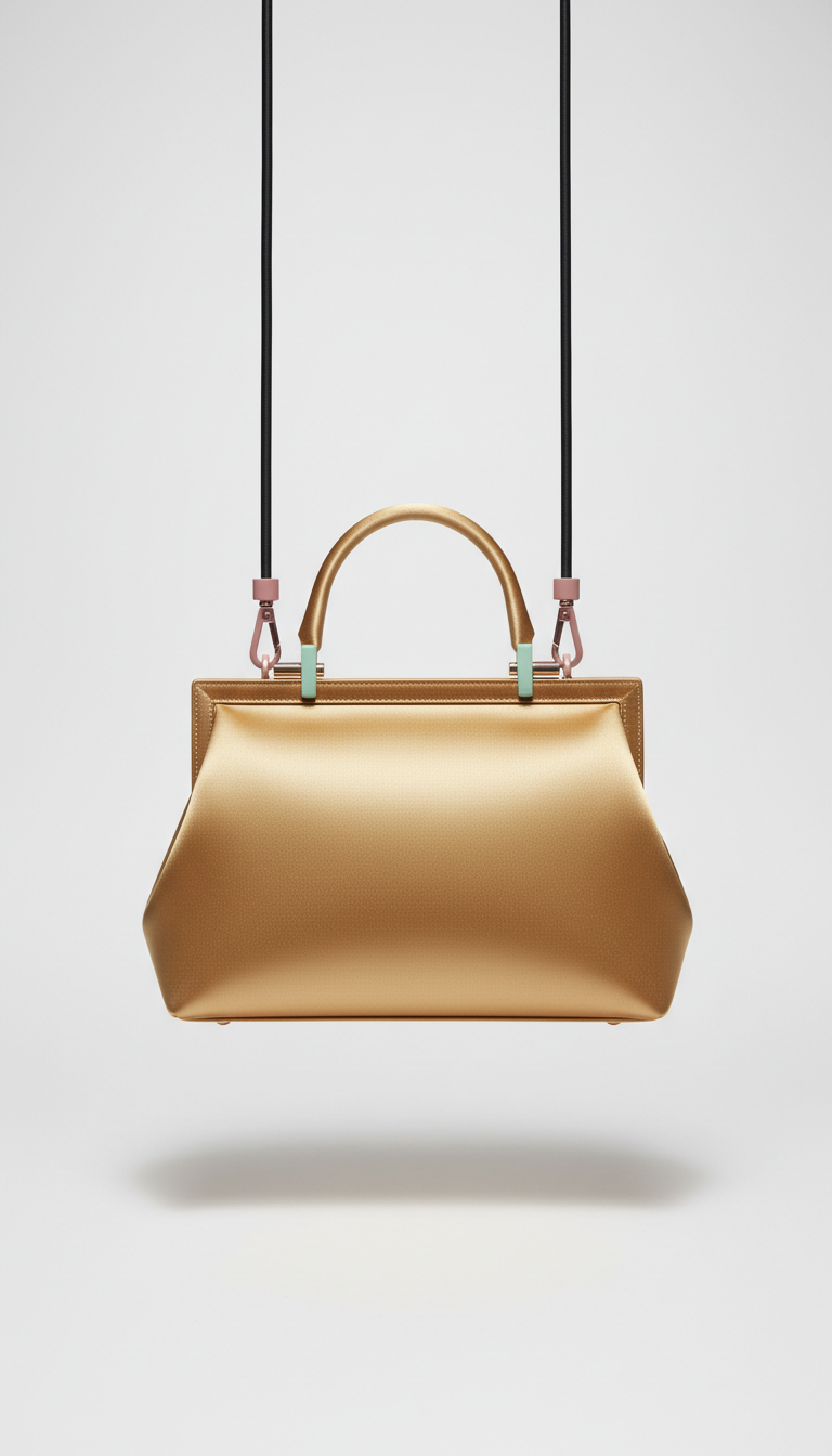 Gold satin structured handbag