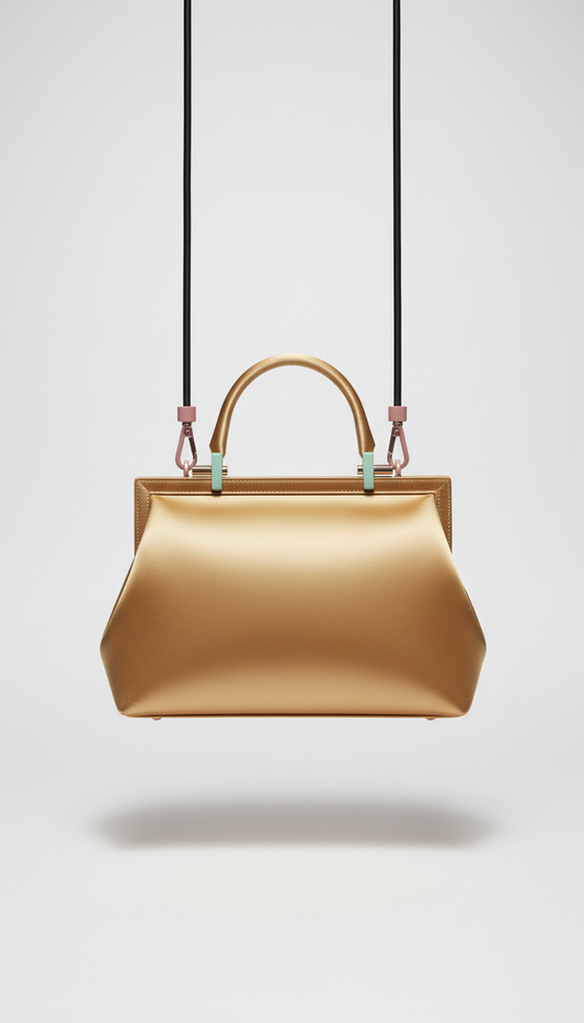 Gold satin structured handbag
