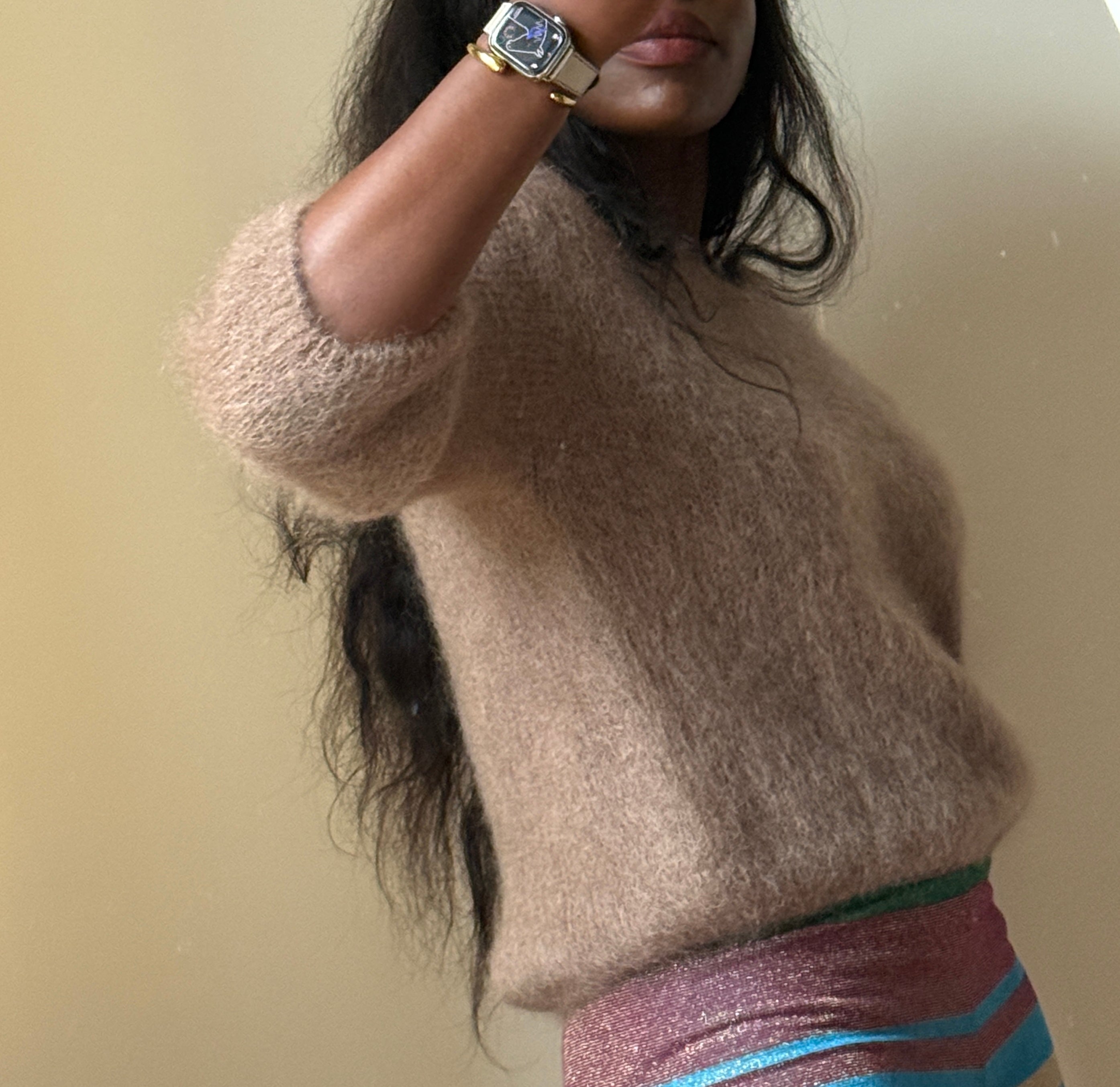 Small V neck Mohair Knit, with 3/4 Sleeveles, One size (34-42), Normal Fit, New without Tags