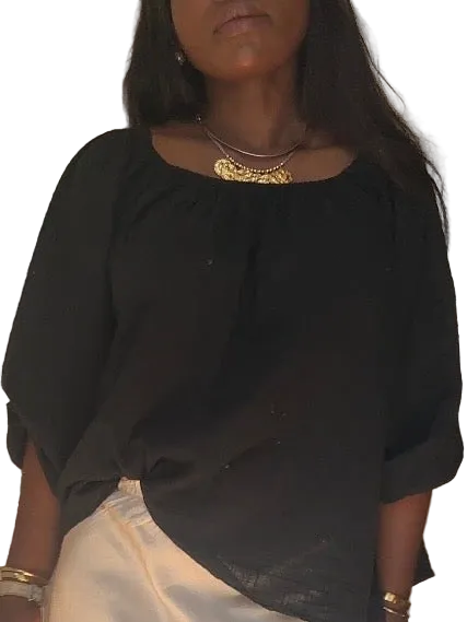 Blouse with balloon sleeves, oversized fit (34-42), cotton, New with Tags
