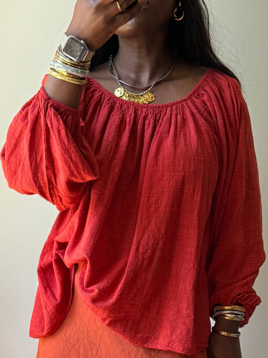 Blouse with balloon sleeves, oversized fit (34-42), cotton, New with Tags