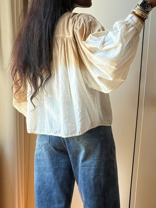 Blouse with Balloon Sleeves, Button Closure, One Size (34-42), Oversized Fit, New with Tags