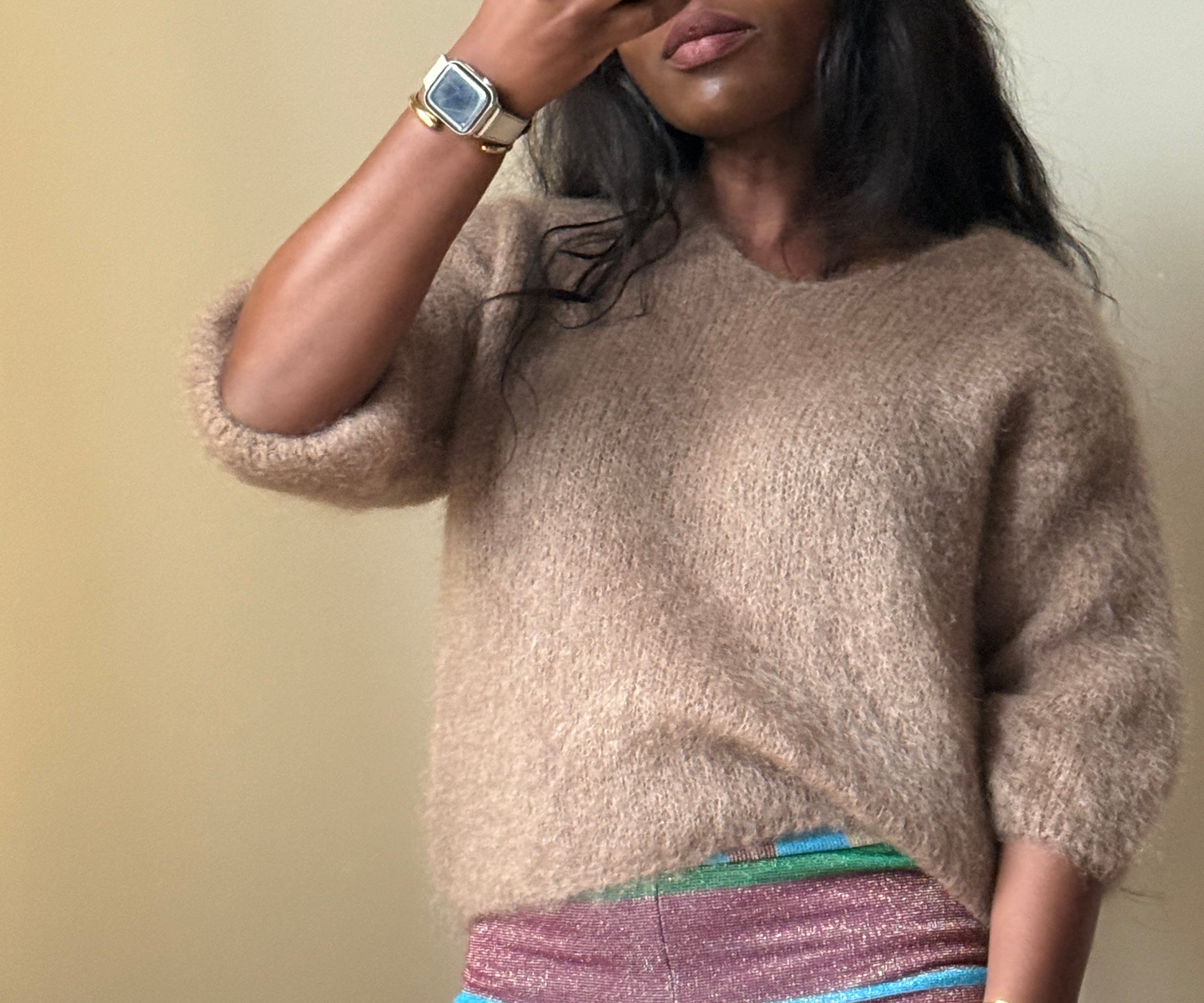 Small V neck Mohair Knit, with 3/4 Sleeveles, One size (34-42), Normal Fit, New without Tags