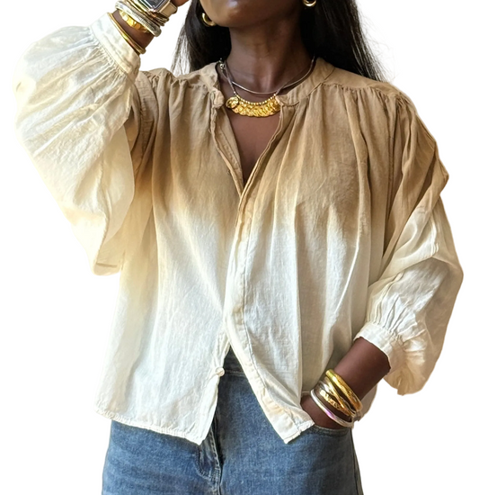 Blouse with Balloon Sleeves, Button Closure, One Size (34-42), Oversized Fit, New with Tags