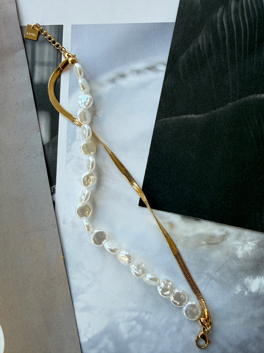 STAINLESS STEEL BRACELET WITH PEARLS, 20CM