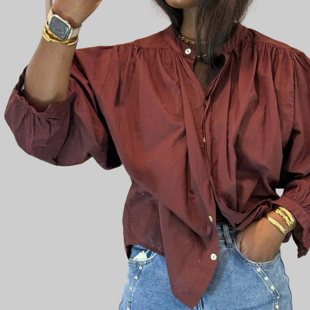 Blouse with Balloon Sleeves, Button Closure, One Size (34-42), Oversized Fit, New without Tags