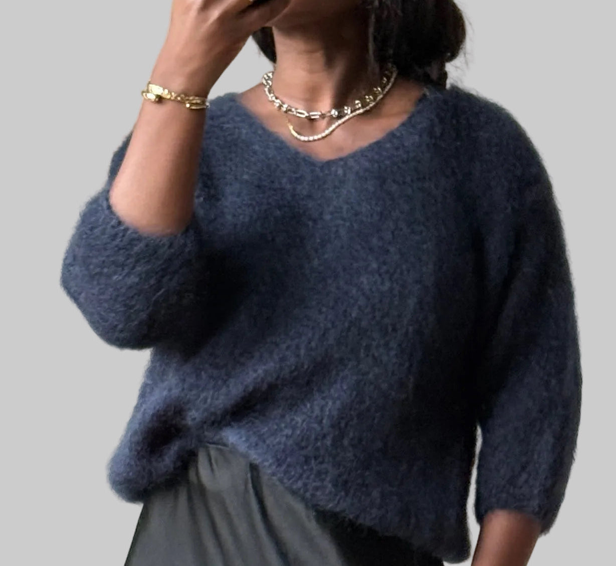 V neck Mohair Knit with 3/4 Sleeves, One Size (34-40), Normal Fit, New without tags