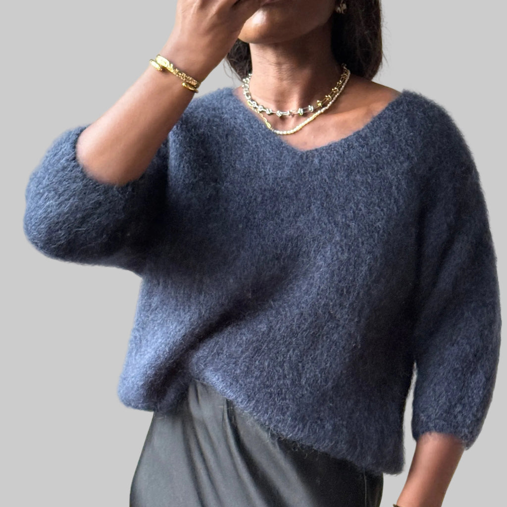 V neck Mohair Knit with 3/4 Sleeves, One Size (34-40), Normal Fit, New without tags