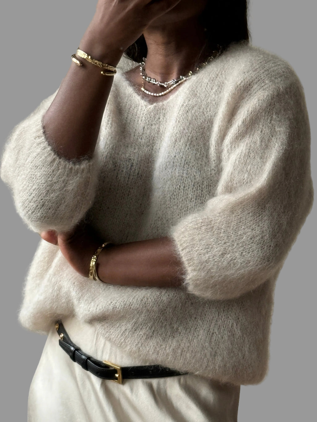 Small V neck Mohair Knit, with 3/4 Sleeveles, One size (34-42), Normal Fit, New without Tags