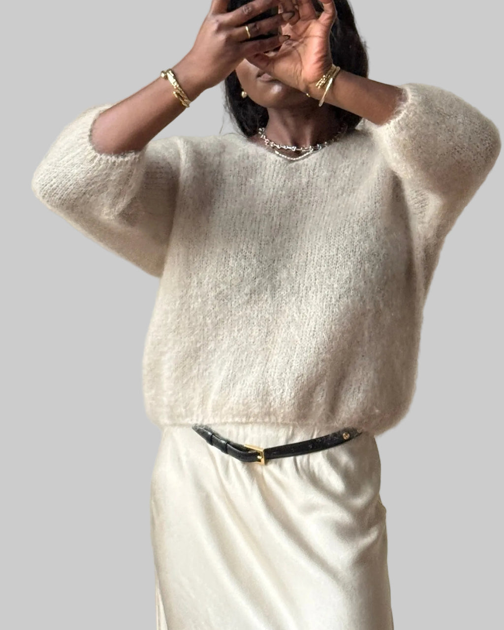 Small V neck Mohair Knit, with 3/4 Sleeveles, One size (34-42), Normal Fit, New without Tags